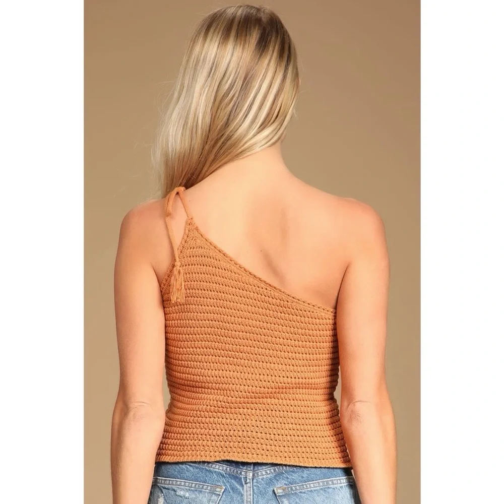 NWT! Lulus Festival Season Yellow Knit One-Shoulder Tie-Strap Sweater Tank - M